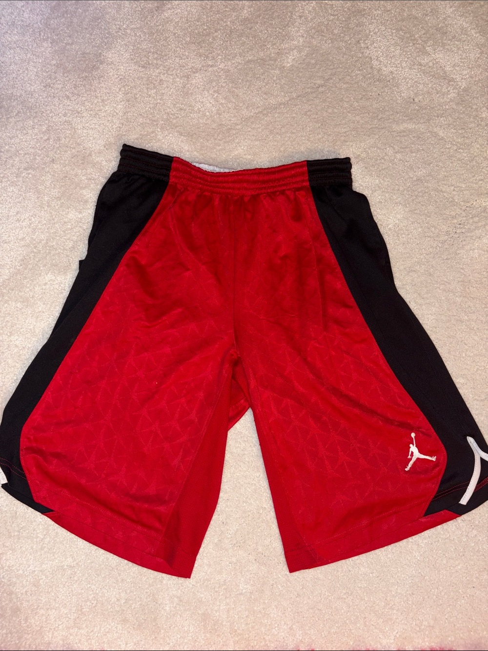 Jordan Red and Black Athletic Basketball Shorts with White Jumpman